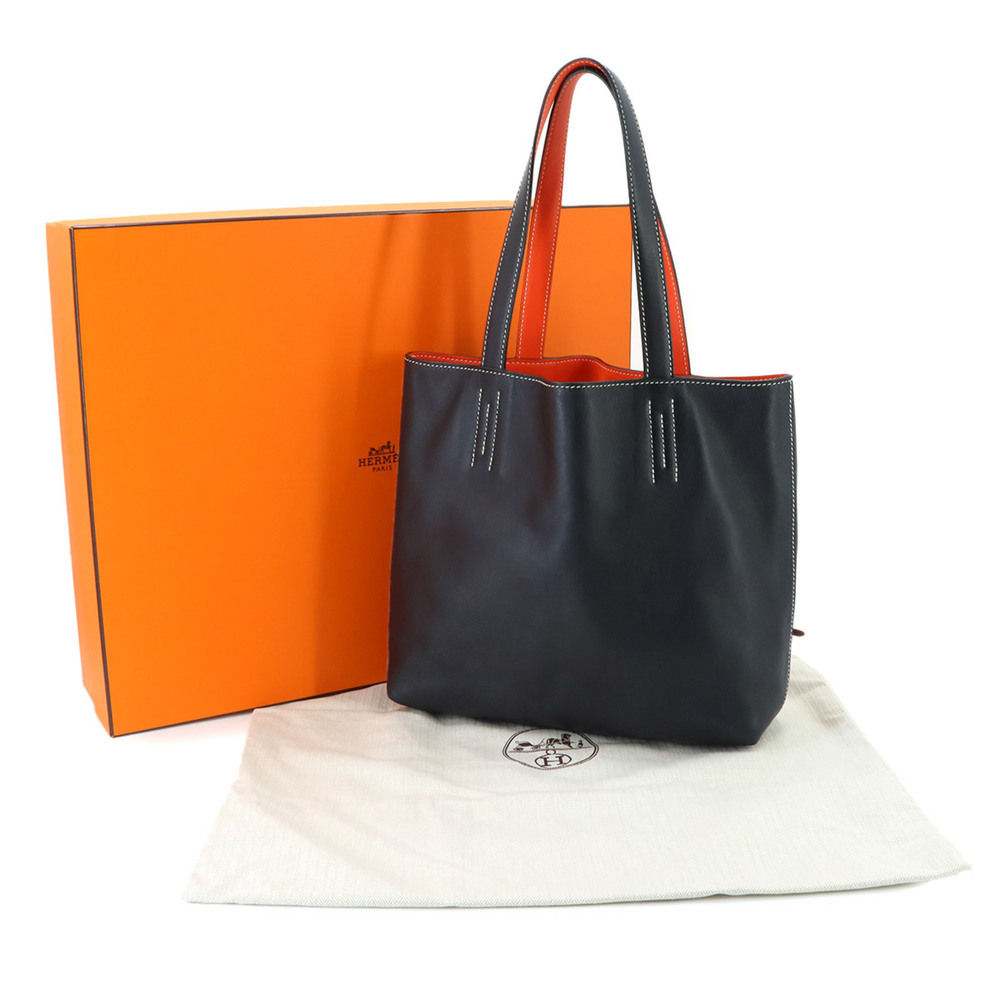 Hermes Double Sens 28 Reversible Tote Handbag, Sikkim Orange Black, X Stamp